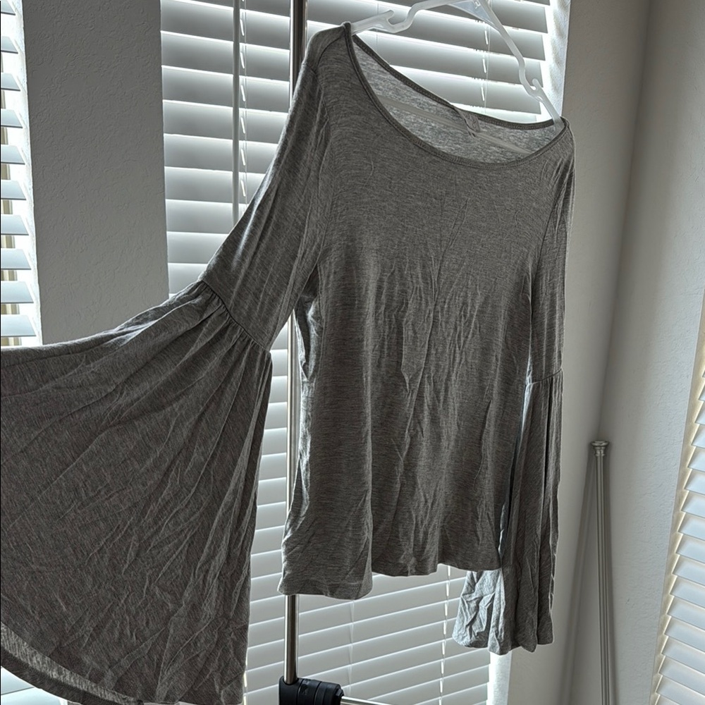 Gray Asymmetrical 3/4 Bell Sleeve Blouse